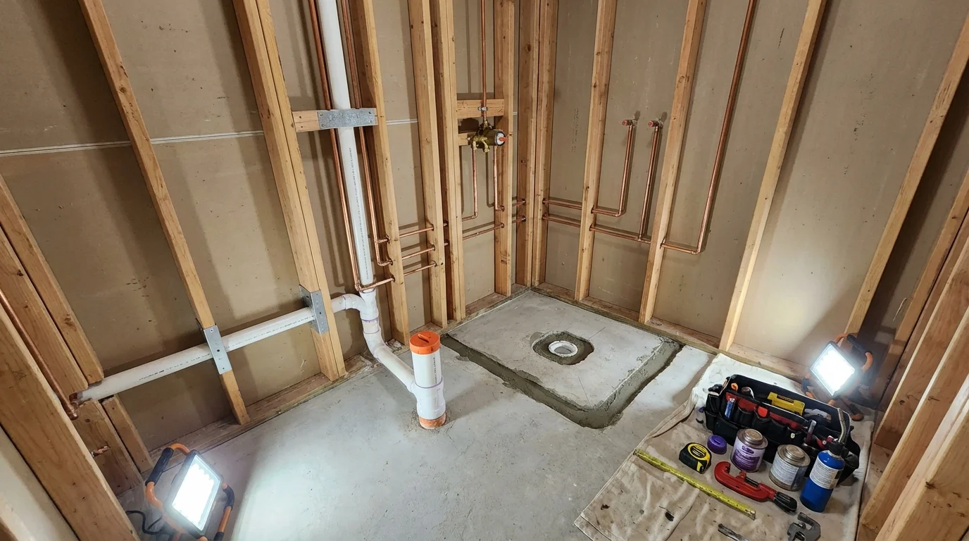 Bathroom rough-in plumbing during remodel by Johns Plumbing LLC in Litchfield Park
