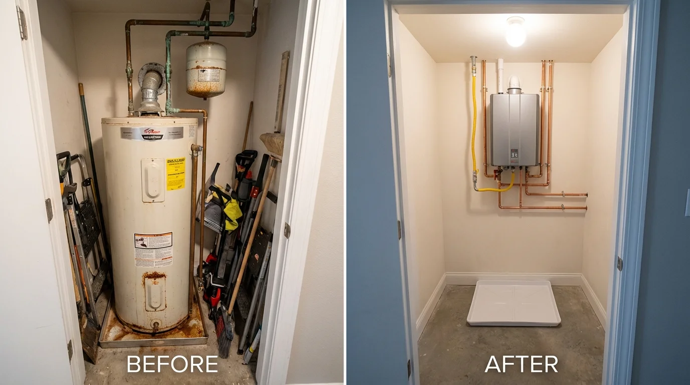 Tank water heater versus wall-mounted tankless unit comparison for Litchfield Park, AZ homeowners