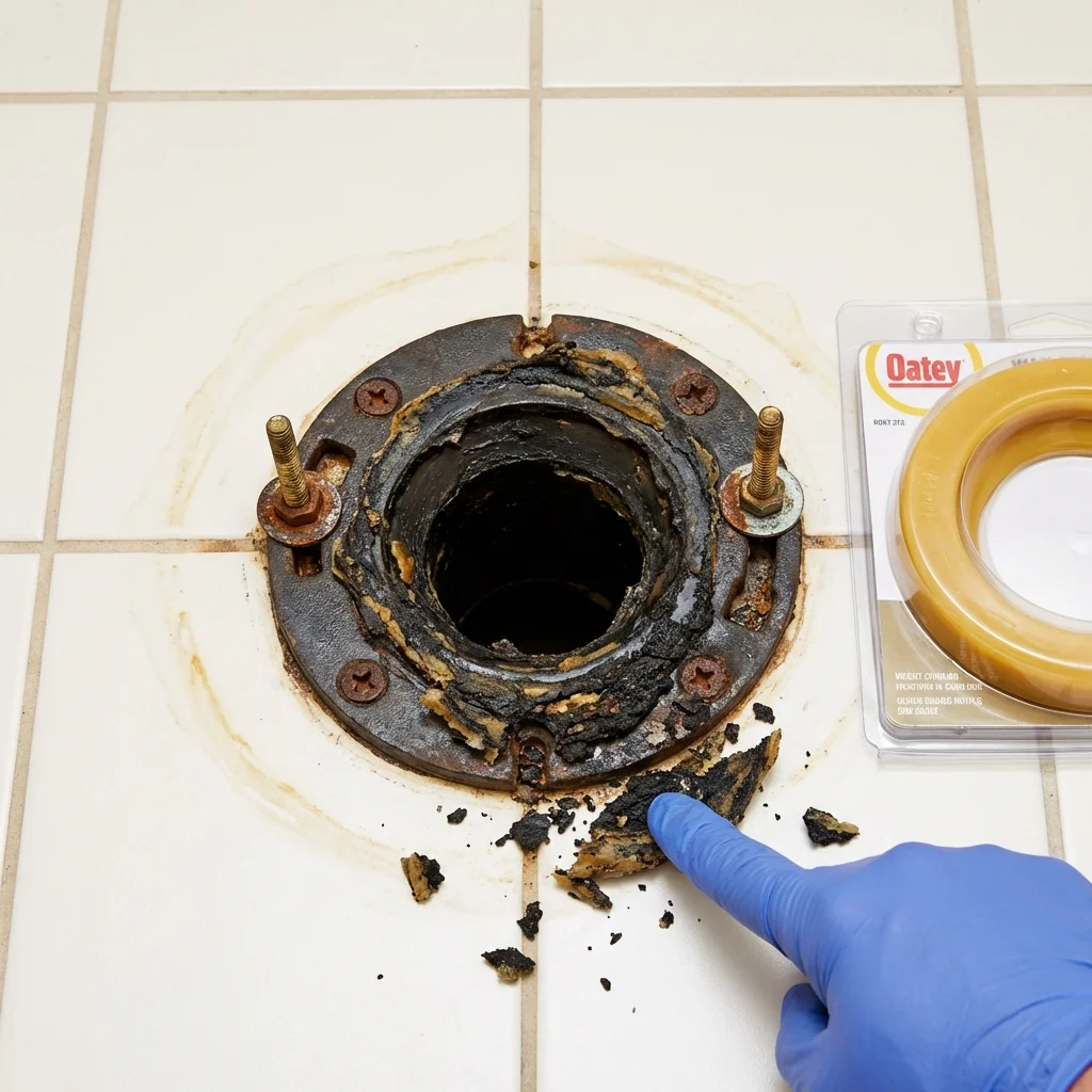 Failed wax ring showing water seepage at the base of a toilet in a Litchfield Park, AZ home
