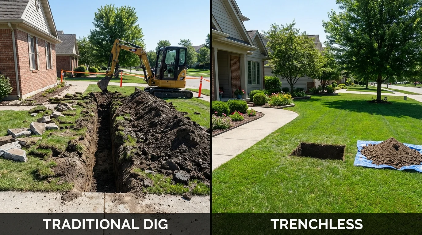 Trenchless sewer repair with minimal yard damage versus traditional excavation in Litchfield Park, AZ